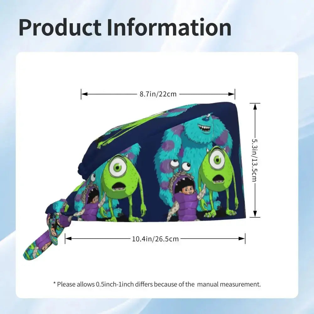 Personalisierte verstellbare Arbeitsmütze mit Monsters University Cartoon, chirurgische Mütze für Männer und Frauen, chirurgische Mütze für Krankenschwestern, Ärzte und Chirurgen MedSurgery Store For Digital Health