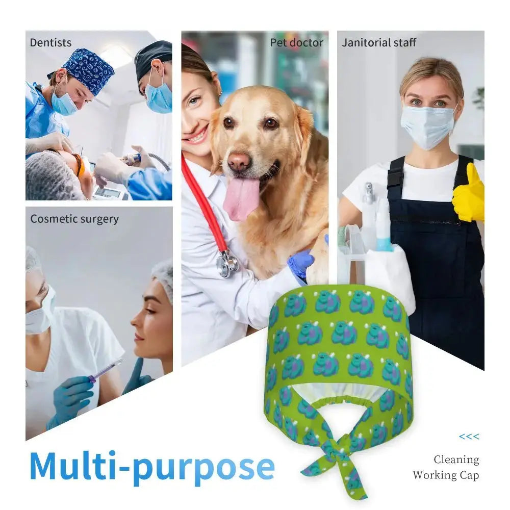 Personalisierte verstellbare Arbeitsmütze mit Monsters University Cartoon, chirurgische Mütze für Männer und Frauen, chirurgische Mütze für Krankenschwestern, Ärzte und Chirurgen MedSurgery Store For Digital Health