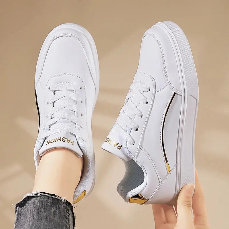 Damen weiße Schuhe, weißer Schiefer Schnürung lässige flache Schuhe, PU-Leder Wanderschuhe, dicke Sohle, Luxus-Mode für Outdoor-Aktivitäten MedSurgery Store For Digital Health