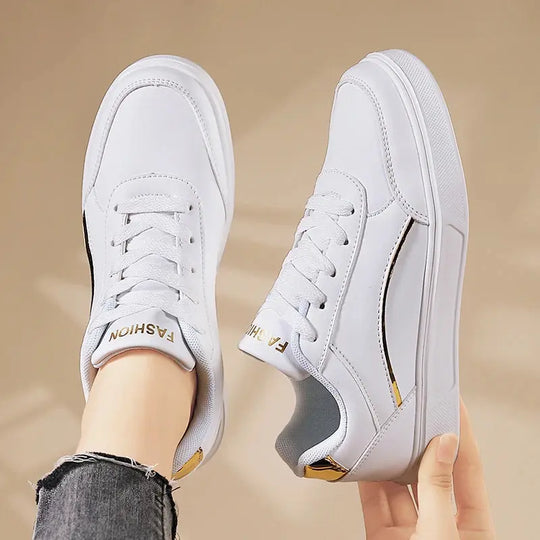 Damen weiße Schuhe, weißer Schiefer Schnürung lässige flache Schuhe, PU-Leder Wanderschuhe, dicke Sohle, Luxus-Mode für Outdoor-Aktivitäten MedSurgery Store For Digital Health