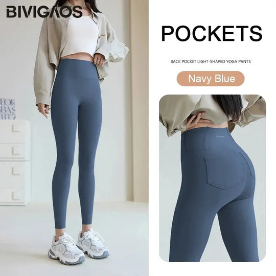 BIVIGAOS 2025 Frühling Sommer Gesäßtasche Haifischhaut Leggings Damen eng weiß Casual Sport Fitness Leggings Leggings Skinny Hosen MedSurgery Store For Digital Health