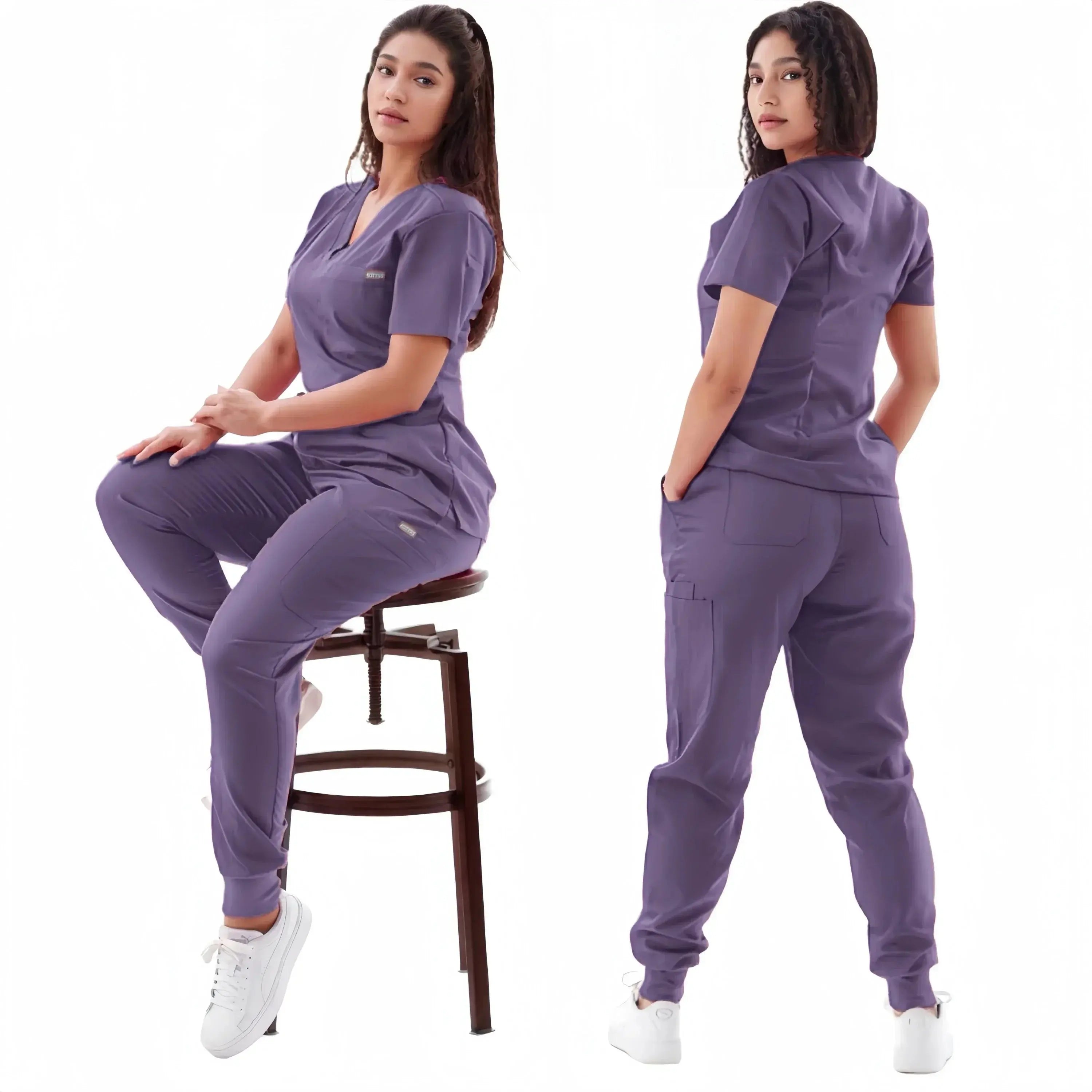 Mehrfarbiger Jogginganzug, Krankenpflegekittel-Set, medizinische Kittel, Krankenpflege-Uniformen, kurzärmelige T-Shirts mit V-Ausschnitt, Taschenhosen MedSurgery Store For Digital Health