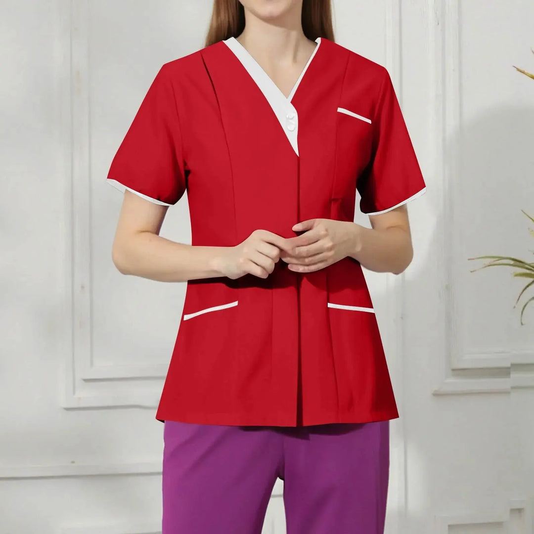 Filipina Medical Elite ISHOWTIENDA - Ergonomische Kurzarm-Klinikuniform mit V-Ausschnitt CJdropshipping