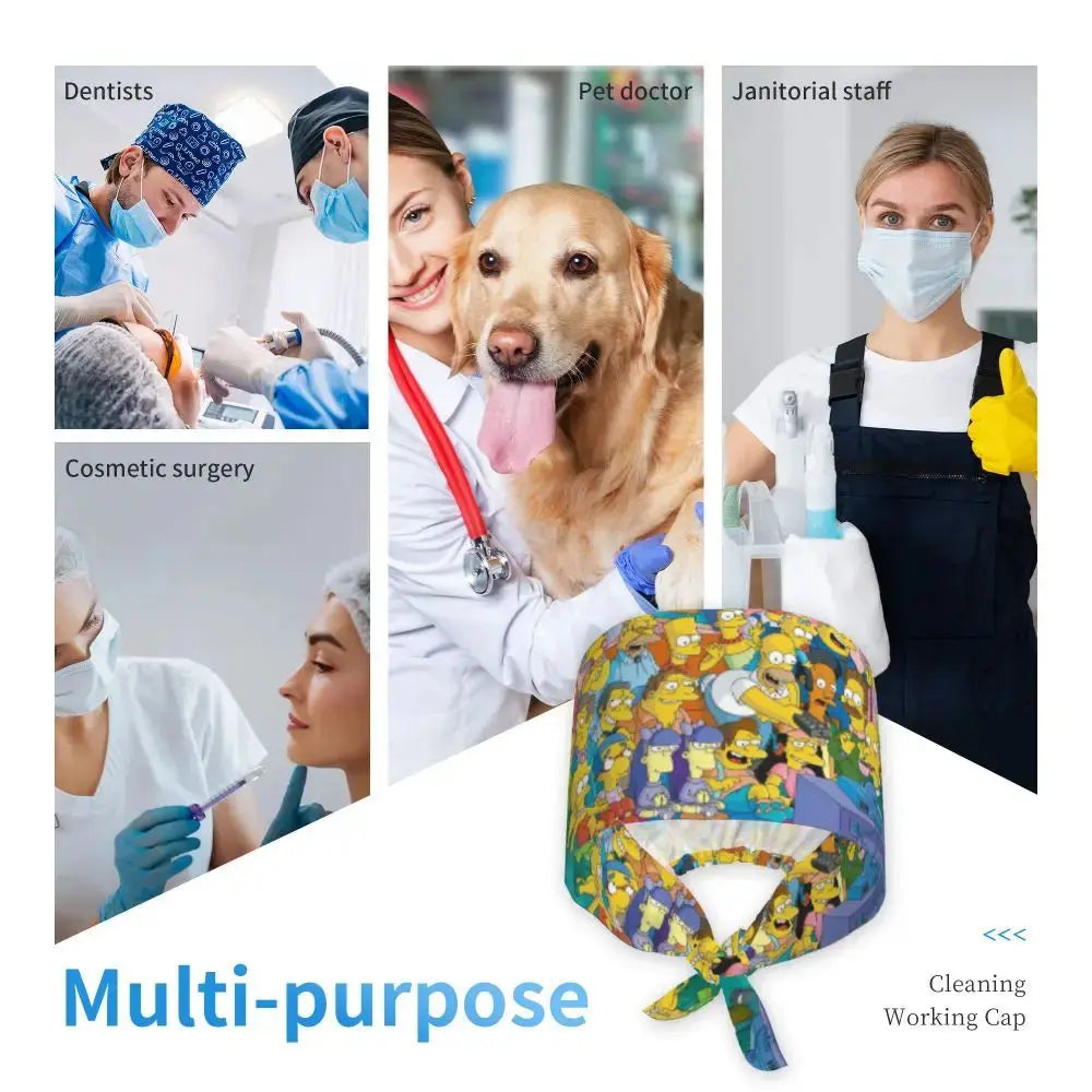 Personalisierte Die Simpsons Cartoon Cartoon medizinisches Personal Scrubs Hut Männer Frauen medizinische Krankenpflege chirurgische Scrub Kappen MedSurgery Store für digitale Gesundheit