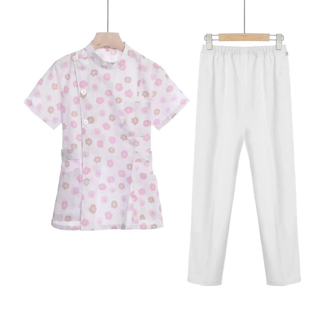 Rosa kurzes OP-Set, medizinische Uniform für Krankenschwester und Arzt, Damenbekleidung, zweiteiliger Krankenpflegeanzug, Schönheitssalon Krankenhauskleid mit Logo MedSurgery Store For Digital Health