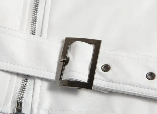 Weiße PU-Lederjacke für Männer, Langarm-Motorradmantel im Punk-Stil, Herbst-Winter MedSurgery Store For Digital Health