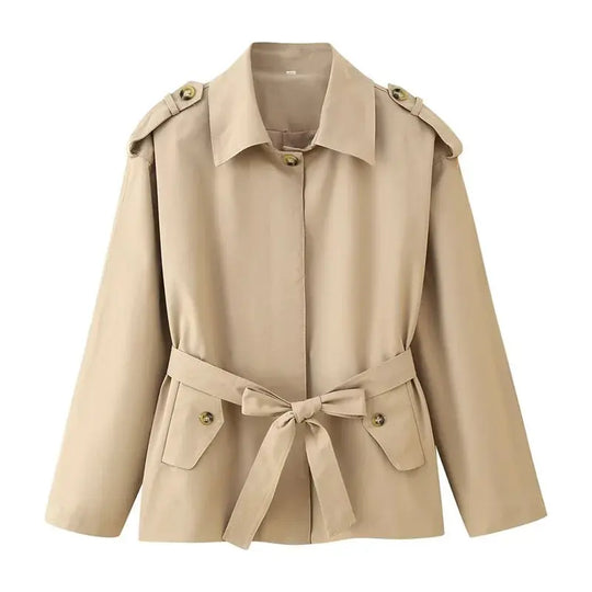 Damen Trenchcoat, neuer Kurzmantel mit Gürtel, Revers, elegantes Freizeitoberteil für Frauen 2025 MedSurgery Store For Digital Health
