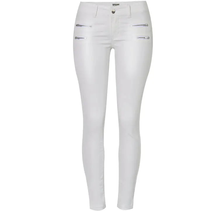 Damenhose mit niedriger Leibhöhe, eng anliegende elastische Hose mit Doppelreißverschluss, weiße Kunstlederhose für Damen MedSurgery Store For Digital Health