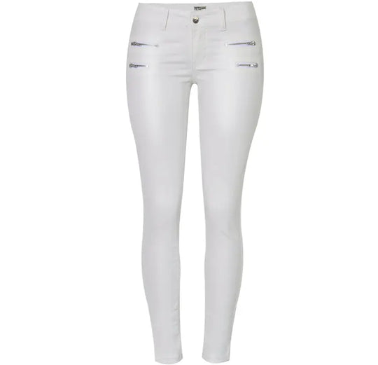 Damenhose mit niedriger Leibhöhe, eng anliegende elastische Hose mit Doppelreißverschluss, weiße Kunstlederhose für Damen MedSurgery Store For Digital Health