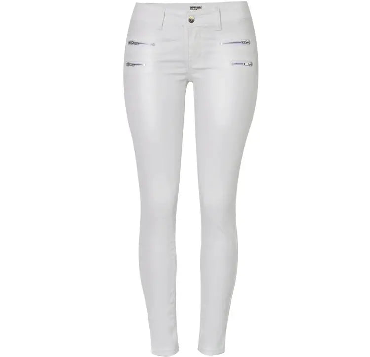 Damenhose mit niedriger Leibhöhe, eng anliegende elastische Hose mit Doppelreißverschluss, weiße Kunstlederhose für Damen MedSurgery Store For Digital Health