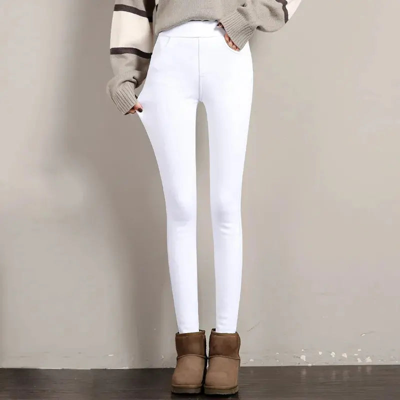 Warme Winter-Leggings für Frauen, dicke Velourshose, solide Stretch-Skinny-Hose mit elastischem Bund, schwarz und weiß MedSurgery Store For Digital Health