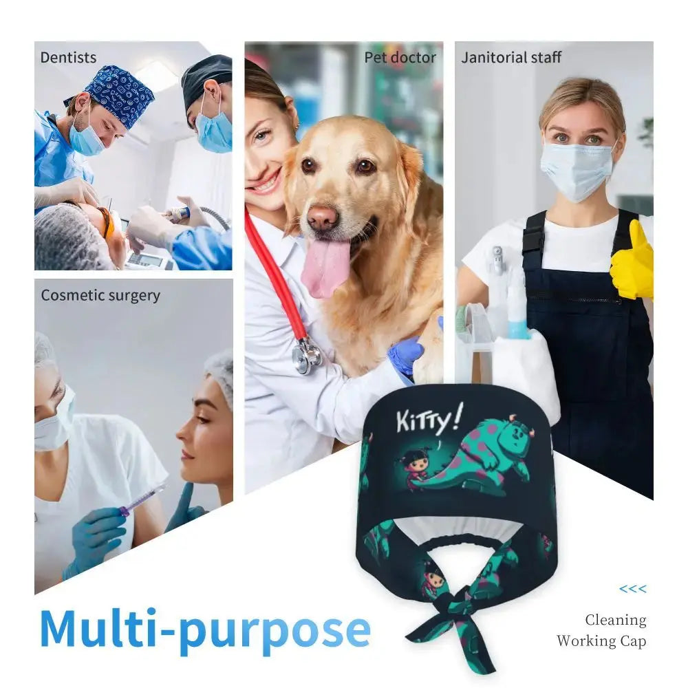 Personalisierte verstellbare Arbeitsmütze mit Monsters University Cartoon, chirurgische Mütze für Männer und Frauen, chirurgische Mütze für Krankenschwestern, Ärzte und Chirurgen MedSurgery Store For Digital Health