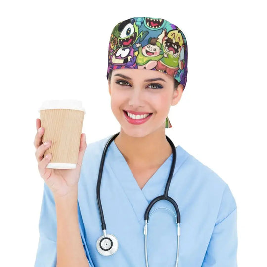 Personalisierte verstellbare Arbeitsmütze mit Monsters University Cartoon, chirurgische Mütze für Männer und Frauen, chirurgische Mütze für Krankenschwestern, Ärzte und Chirurgen MedSurgery Store For Digital Health