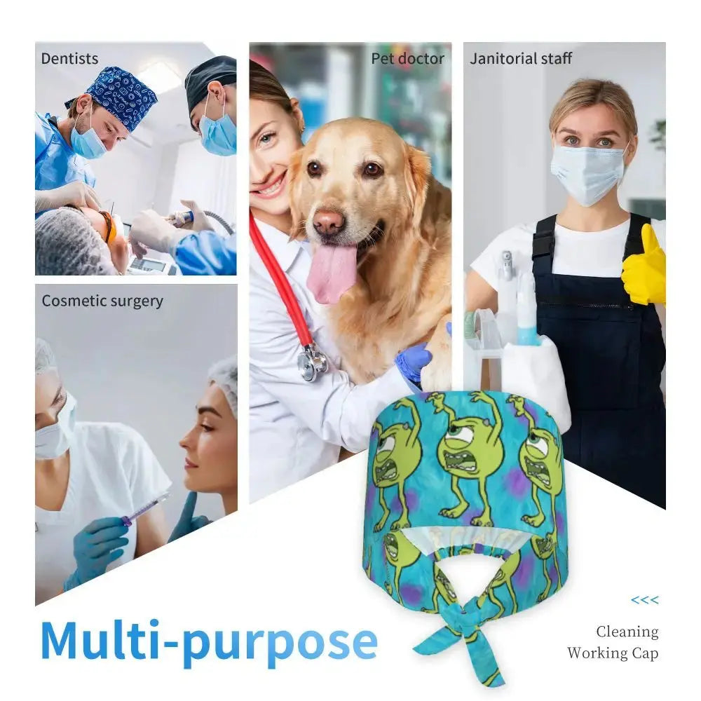 Personalisierte verstellbare Arbeitsmütze mit Monsters University Cartoon, chirurgische Mütze für Männer und Frauen, chirurgische Mütze für Krankenschwestern, Ärzte und Chirurgen MedSurgery Store For Digital Health