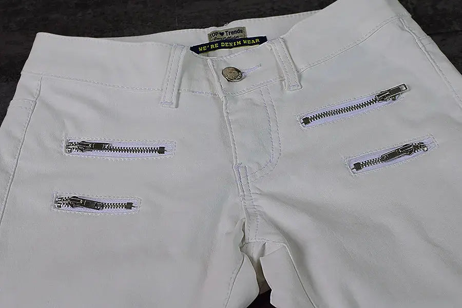 Damenhose mit niedriger Leibhöhe, eng anliegende elastische Hose mit Doppelreißverschluss, weiße Kunstlederhose für Damen MedSurgery Store For Digital Health