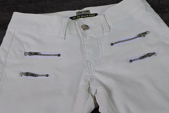 Damenhose mit niedriger Leibhöhe, eng anliegende elastische Hose mit Doppelreißverschluss, weiße Kunstlederhose für Damen MedSurgery Store For Digital Health