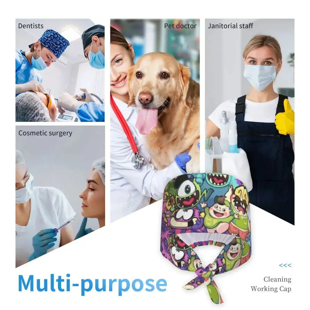 Personalisierte verstellbare Arbeitsmütze mit Monsters University Cartoon, chirurgische Mütze für Männer und Frauen, chirurgische Mütze für Krankenschwestern, Ärzte und Chirurgen MedSurgery Store For Digital Health
