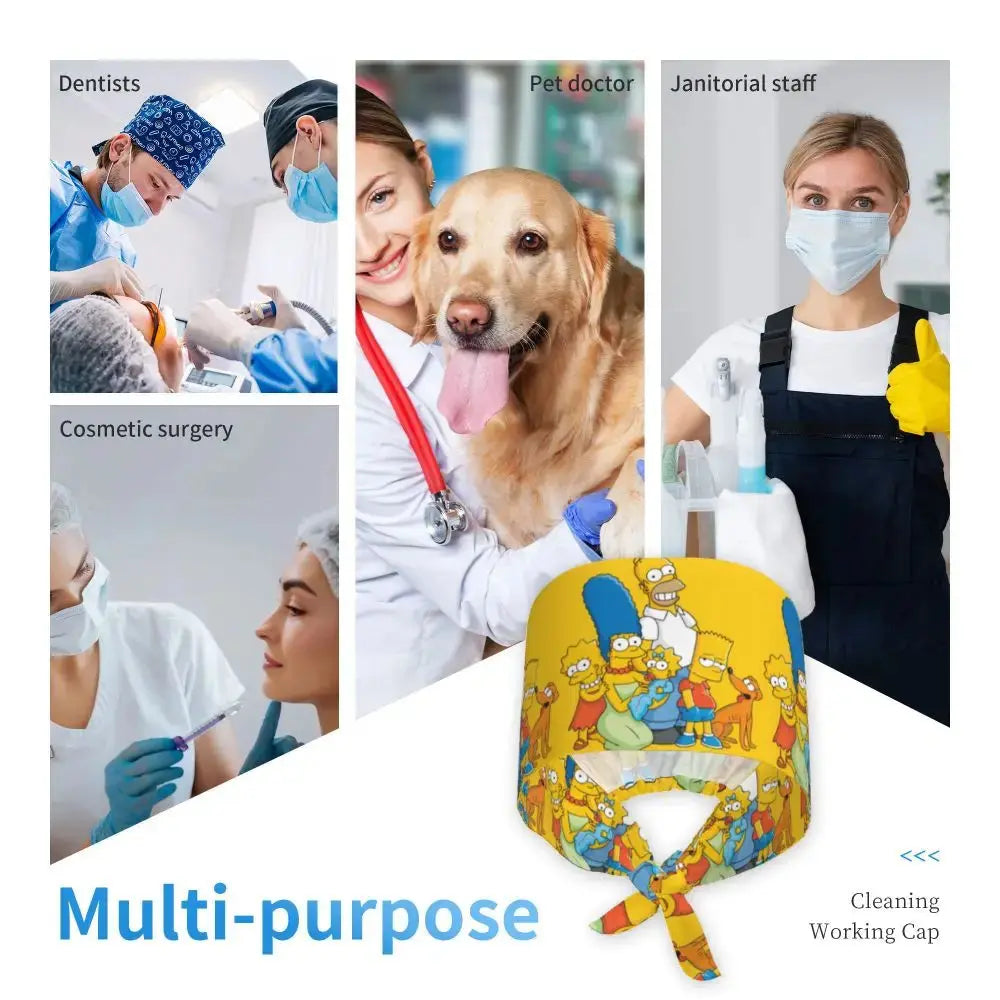 Personalisierte Die Simpsons Cartoon Cartoon medizinisches Personal Scrubs Hut Männer Frauen medizinische Krankenpflege chirurgische Scrub Kappen MedSurgery Store für digitale Gesundheit