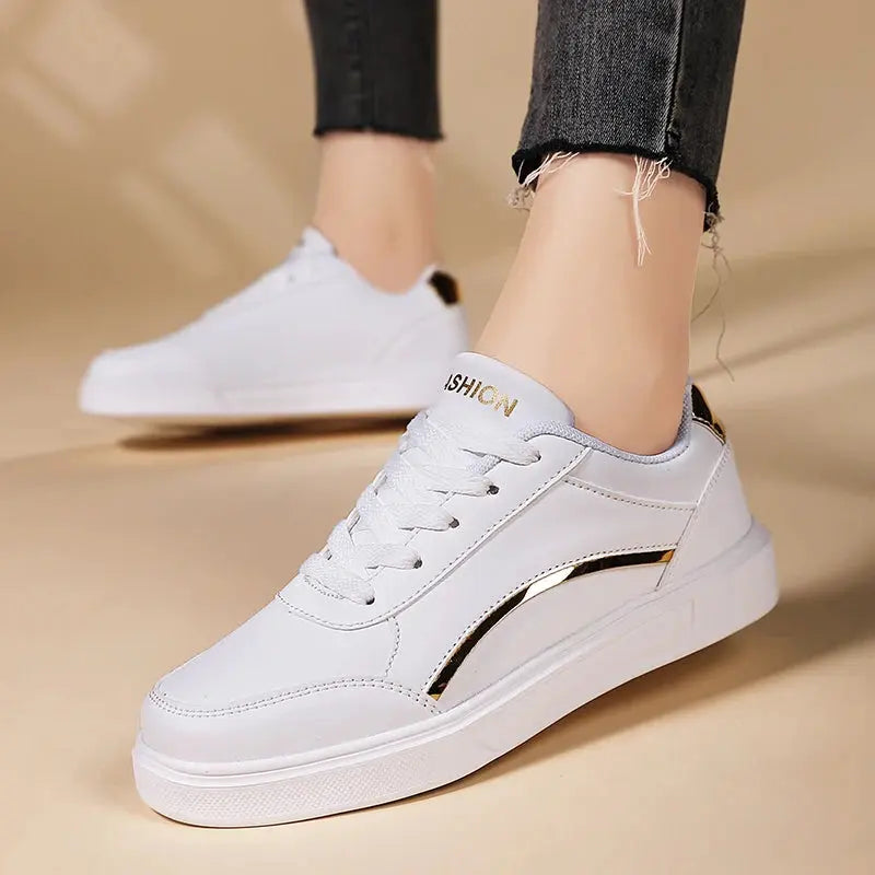 Damen weiße Schuhe, weißer Schiefer Schnürung lässige flache Schuhe, PU-Leder Wanderschuhe, dicke Sohle, Luxus-Mode für Outdoor-Aktivitäten MedSurgery Store For Digital Health