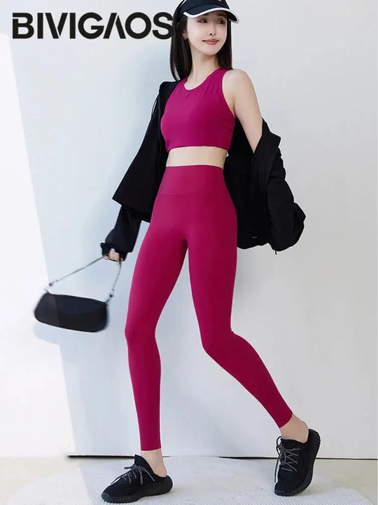 BIVIGAOS 2025 Frühling Sommer Neu Rot Pflaume 3D Nackt Gefühl Nackt Haifischhaut Leggings Schlank Frauen Sexy Sport Yoga Push Up Fitness Leggings MedSurgery Store For Digital Health