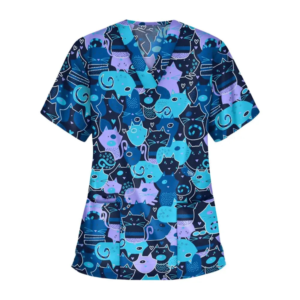 Tier Vignette Druck tierärztliche chirurgische Uniform für Frauen, Mode V-Ausschnitt Tops, kurze Ärmel, Tierarzt CJdropshipping