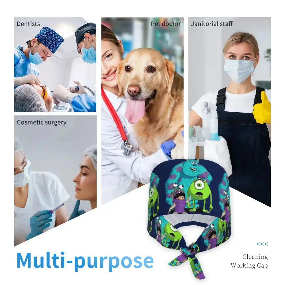 Personalisierte verstellbare Arbeitsmütze mit Monsters University Cartoon, chirurgische Mütze für Männer und Frauen, chirurgische Mütze für Krankenschwestern, Ärzte und Chirurgen MedSurgery Store For Digital Health