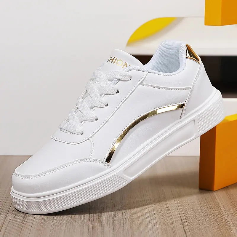 Damen weiße Schuhe, weißer Schiefer Schnürung lässige flache Schuhe, PU-Leder Wanderschuhe, dicke Sohle, Luxus-Mode für Outdoor-Aktivitäten MedSurgery Store For Digital Health