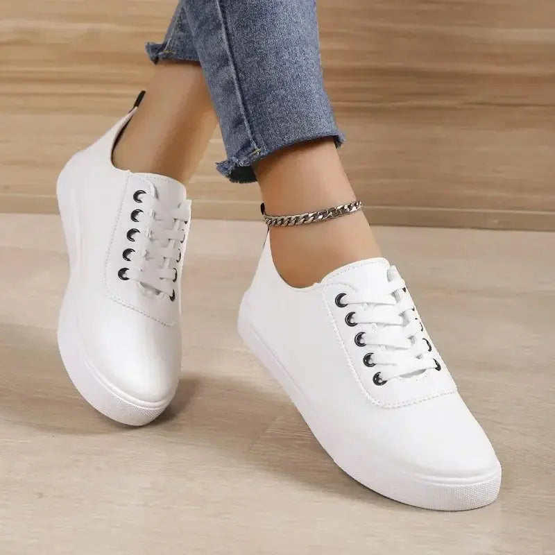Weiße Schuhe, Damen-Sneaker, flache weiße Leder-Schnürschuhe, vielseitige weiche Sohle, Lauf- und Walkingschuhe, Campus für Studenten MedSurgery Store For Digital Health