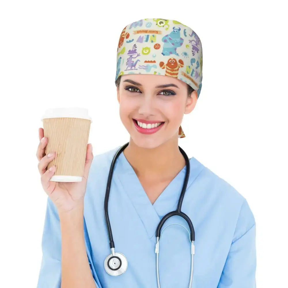 Personalisierte verstellbare Arbeitsmütze mit Monsters University Cartoon, chirurgische Mütze für Männer und Frauen, chirurgische Mütze für Krankenschwestern, Ärzte und Chirurgen MedSurgery Store For Digital Health