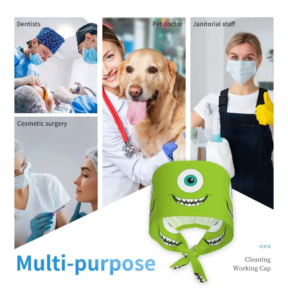 Personalisierte verstellbare Arbeitsmütze mit Monsters University Cartoon, chirurgische Mütze für Männer und Frauen, chirurgische Mütze für Krankenschwestern, Ärzte und Chirurgen MedSurgery Store For Digital Health