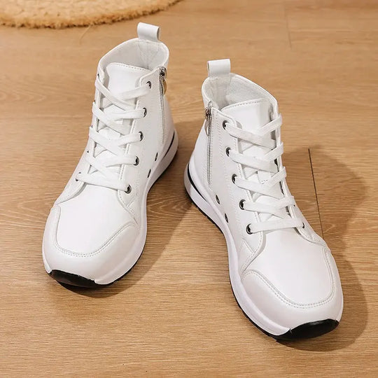 Damen Weiße Hohe Plateau Turnschuhe, Herbst 2025 Leichte Freizeit Turnschuhe, PU Leder Booties mit dicker Sohle für Frauen MedSurgery Store For Digital Health
