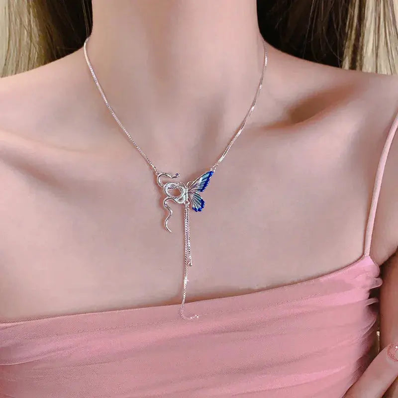 Frauen Schmetterling und Schlange Anhänger Halskette, Y2K Punk Quaste Choker, Cosplaying Schmuck Zubehör MedSurgery Store für digitale Gesundheit
