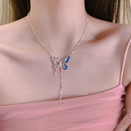 Frauen Schmetterling und Schlange Anhänger Halskette, Y2K Punk Quaste Choker, Cosplaying Schmuck Zubehör MedSurgery Store für digitale Gesundheit