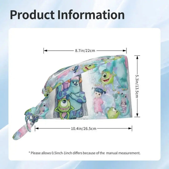Personalisierte verstellbare Arbeitsmütze mit Monsters University Cartoon, chirurgische Mütze für Männer und Frauen, chirurgische Mütze für Krankenschwestern, Ärzte und Chirurgen MedSurgery Store For Digital Health