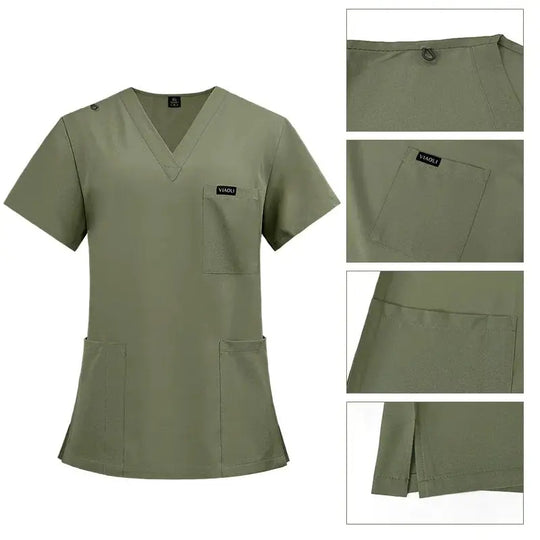 Kurzärmelige Scrubs für Frauen - Krankenschwester Scrubs Komfortable und schützende Scrubs für Krankenhaus, Isolierung und Hautpflege (94% Polyester + 6% Spandex) CJdropshipping