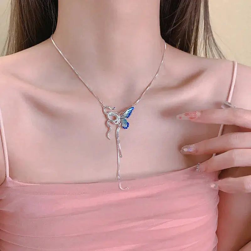 Frauen Schmetterling und Schlange Anhänger Halskette, Y2K Punk Quaste Choker, Cosplaying Schmuck Zubehör MedSurgery Store für digitale Gesundheit