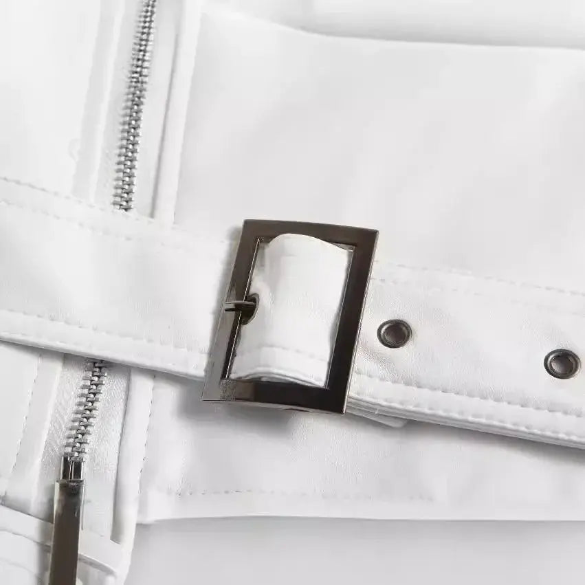 Weiße PU-Lederjacke für Männer, Langarm-Motorradmantel im Punk-Stil, Herbst-Winter MedSurgery Store For Digital Health