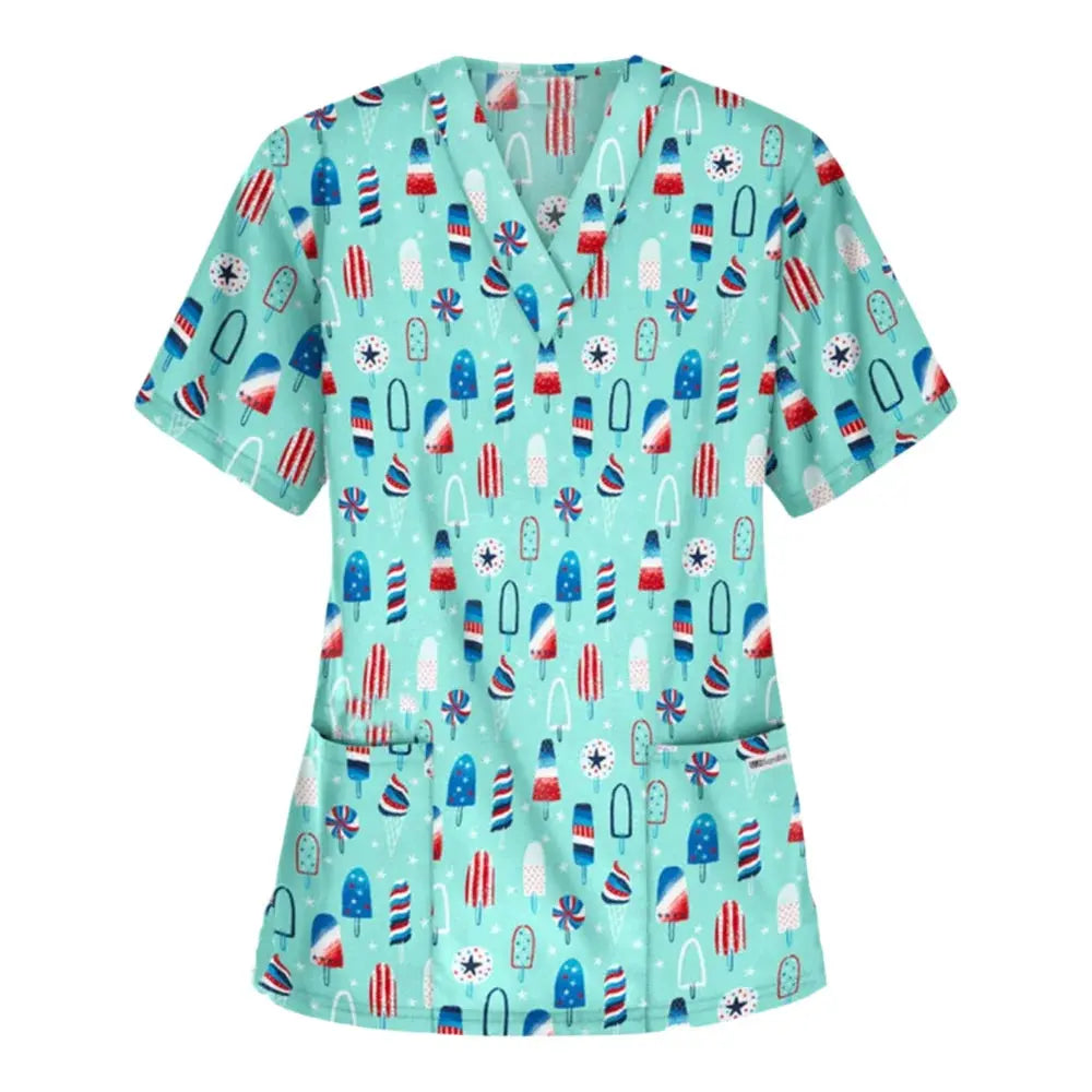 Tier Vignette Druck tierärztliche chirurgische Uniform für Frauen, Mode V-Ausschnitt Tops, kurze Ärmel, Tierarzt CJdropshipping