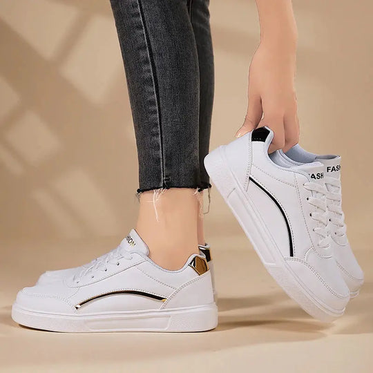 Damen weiße Schuhe, weißer Schiefer Schnürung lässige flache Schuhe, PU-Leder Wanderschuhe, dicke Sohle, Luxus-Mode für Outdoor-Aktivitäten MedSurgery Store For Digital Health