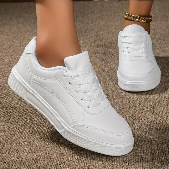 Damen weiße Schuhe, weißer Schiefer Schnürung lässige flache Schuhe, PU-Leder Wanderschuhe, dicke Sohle, Luxus-Mode für Outdoor-Aktivitäten MedSurgery Store For Digital Health