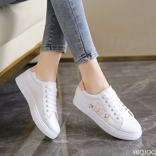 Damen Neue Weiße Schuhe, Modische Atmungsaktive Flache Schuhe, Leder Schnürschuh Freizeitschuhe, Bequeme und Vielseitige Turnschuhe für Frauen MedSurgery Store For Digital Health