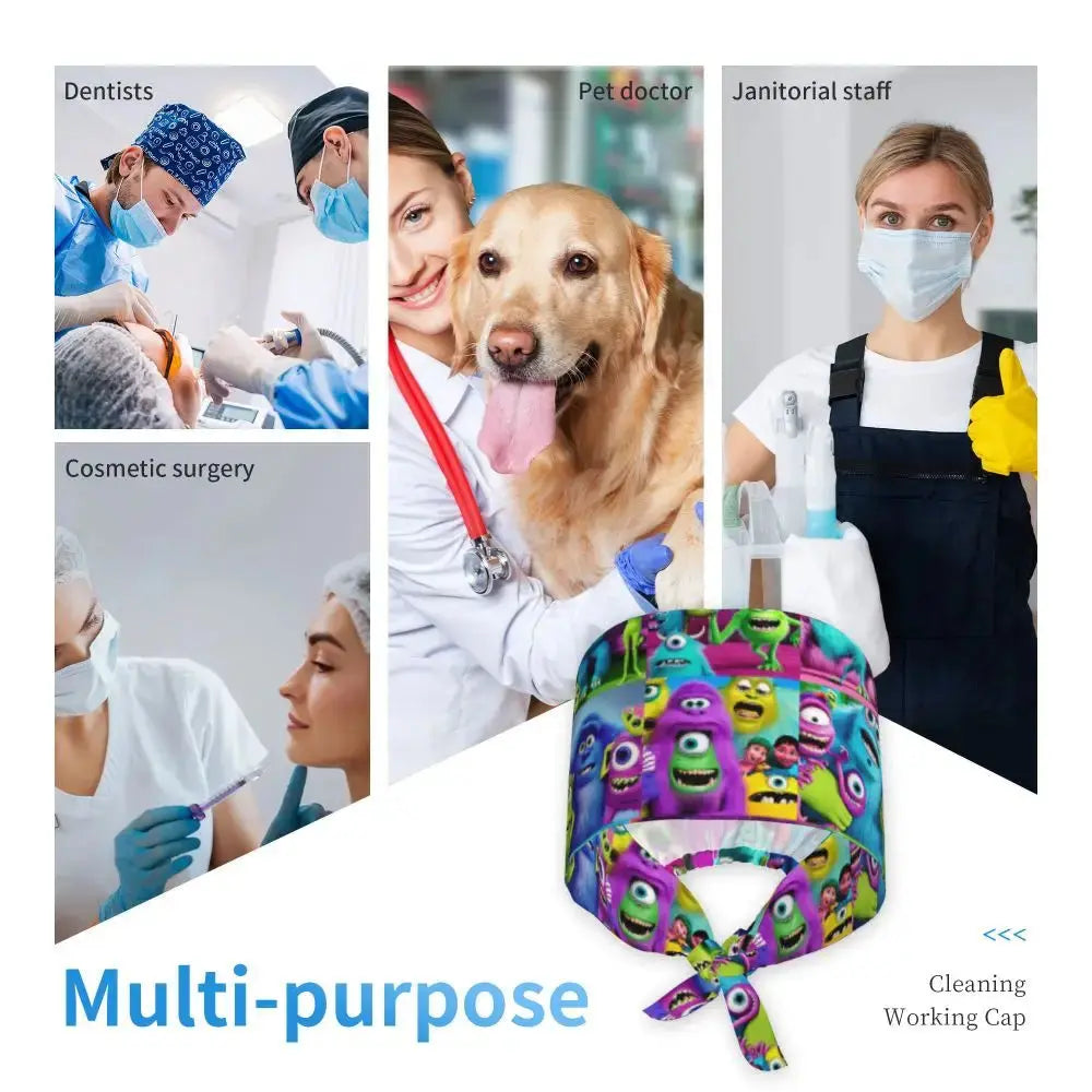 Personalisierte verstellbare Arbeitsmütze mit Monsters University Cartoon, chirurgische Mütze für Männer und Frauen, chirurgische Mütze für Krankenschwestern, Ärzte und Chirurgen MedSurgery Store For Digital Health