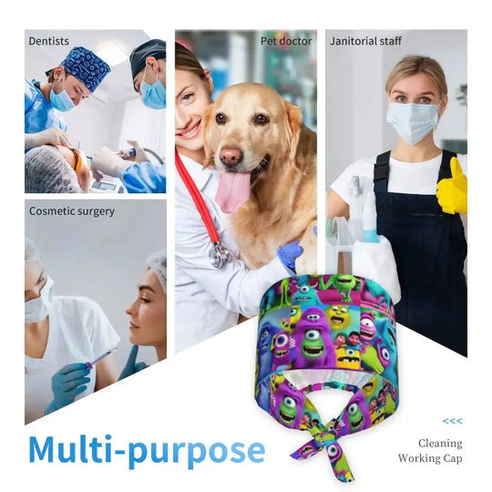Personalisierte verstellbare Arbeitsmütze mit Monsters University Cartoon, chirurgische Mütze für Männer und Frauen, chirurgische Mütze für Krankenschwestern, Ärzte und Chirurgen MedSurgery Store For Digital Health