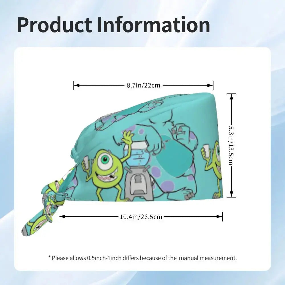 Personalisierte verstellbare Arbeitsmütze mit Monsters University Cartoon, chirurgische Mütze für Männer und Frauen, chirurgische Mütze für Krankenschwestern, Ärzte und Chirurgen MedSurgery Store For Digital Health