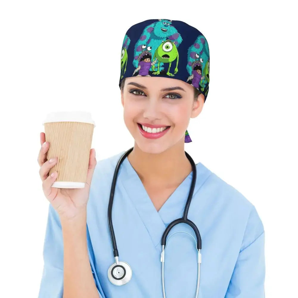 Personalisierte verstellbare Arbeitsmütze mit Monsters University Cartoon, chirurgische Mütze für Männer und Frauen, chirurgische Mütze für Krankenschwestern, Ärzte und Chirurgen MedSurgery Store For Digital Health