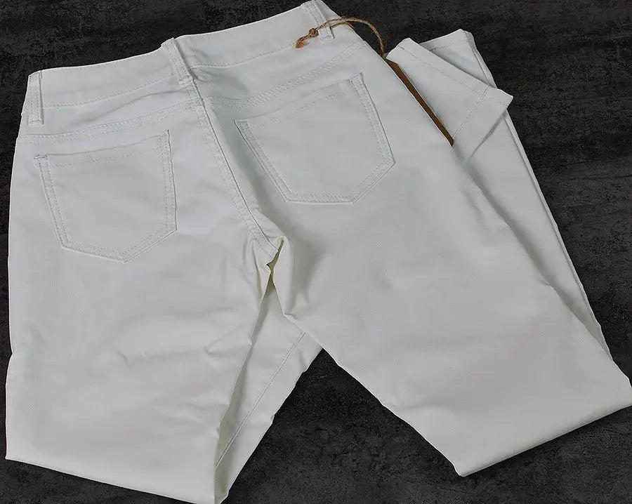 Damenhose mit niedriger Leibhöhe, eng anliegende elastische Hose mit Doppelreißverschluss, weiße Kunstlederhose für Damen MedSurgery Store For Digital Health