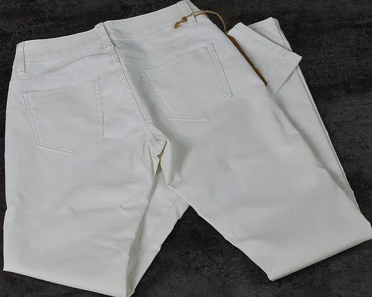 Damenhose mit niedriger Leibhöhe, eng anliegende elastische Hose mit Doppelreißverschluss, weiße Kunstlederhose für Damen MedSurgery Store For Digital Health