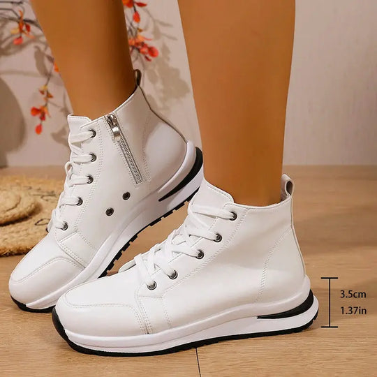 Damen Weiße Hohe Plateau Turnschuhe, Herbst 2025 Leichte Freizeit Turnschuhe, PU Leder Booties mit dicker Sohle für Frauen MedSurgery Store For Digital Health