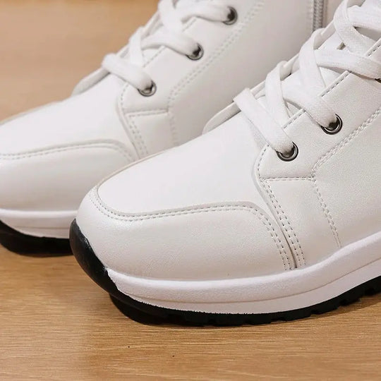 Damen Weiße Hohe Plateau Turnschuhe, Herbst 2025 Leichte Freizeit Turnschuhe, PU Leder Booties mit dicker Sohle für Frauen MedSurgery Store For Digital Health
