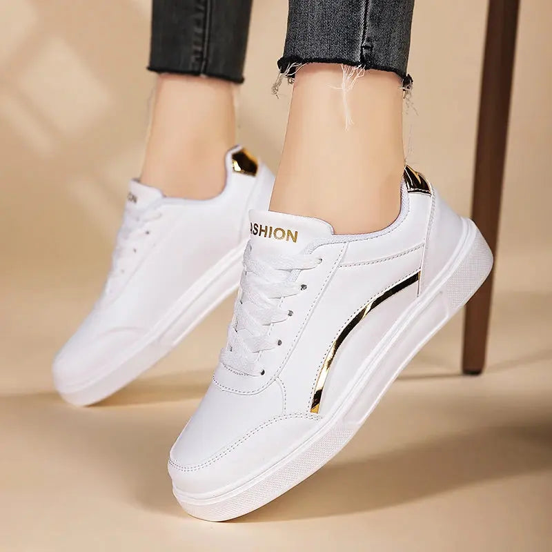 Damen weiße Schuhe, weißer Schiefer Schnürung lässige flache Schuhe, PU-Leder Wanderschuhe, dicke Sohle, Luxus-Mode für Outdoor-Aktivitäten MedSurgery Store For Digital Health